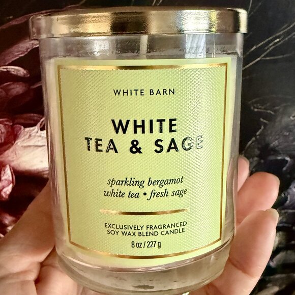 NEW WHITE TEA & SAGE Single Wick Candle 8oz Bath & Body Works - Picture 4 of 4